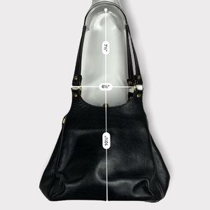 Black smooth leather. Double handle hand shoulder straps.